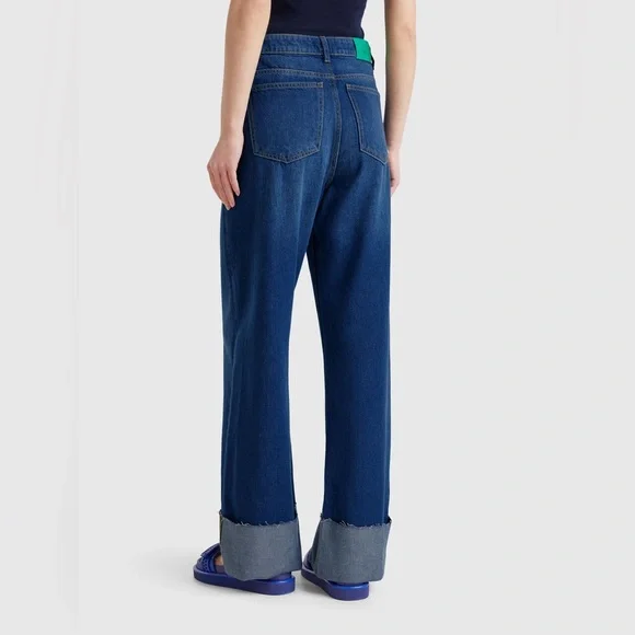 LAST CALL Benetton Dark Blue Wide Leg Jeans, Size 28, Shipped from Italy, CUFF - Picture 1 of 4